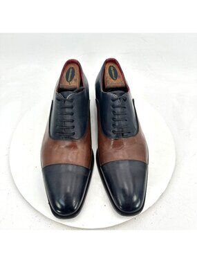 Leonardo Men Size EU 41 US 8 Black Brown Leather Cap Toe Derby Dress Shoes